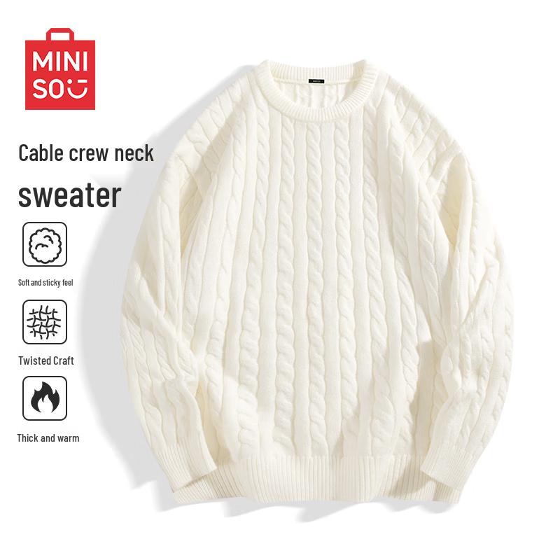MINISO Men's Cable Knit Turtleneck Pullover Sweater