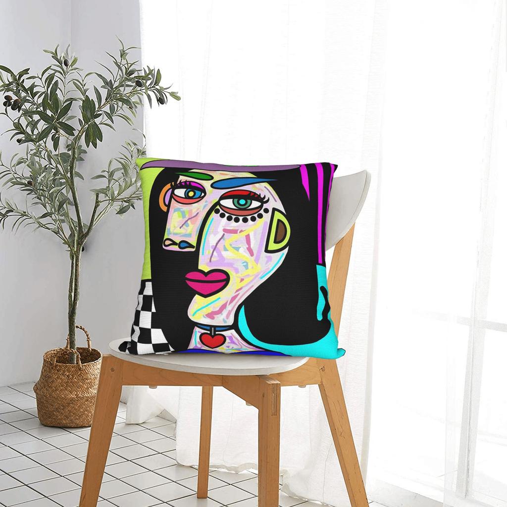 Funky Lady With Hat Art Face Picasso Square Pillowcases Polyester Seat Cushion Case Cool Home Decoration Pillowcase 45*45