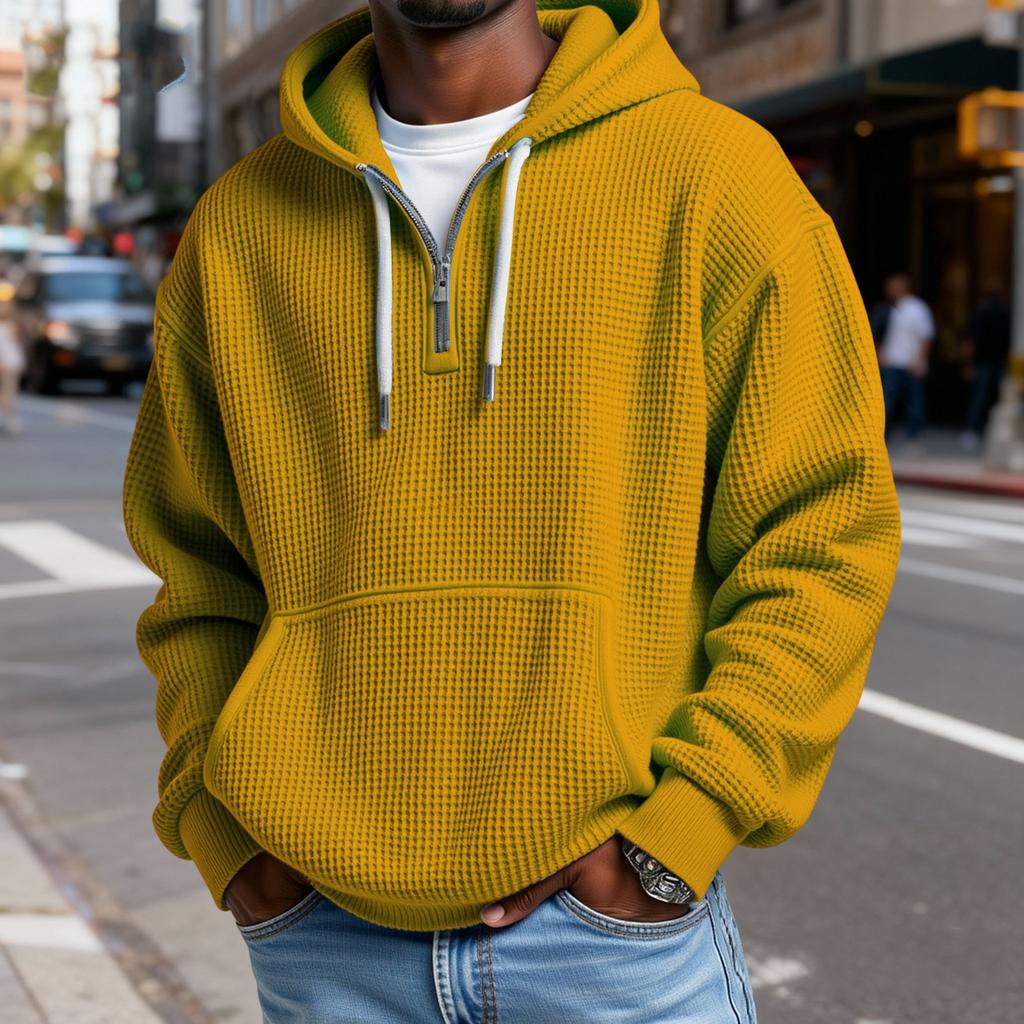 Mokaloha Pánská ležérní jednobarevná mikina s kapucí a zipem, každodenní ležérní tričko s dlouhým rukávem na zip