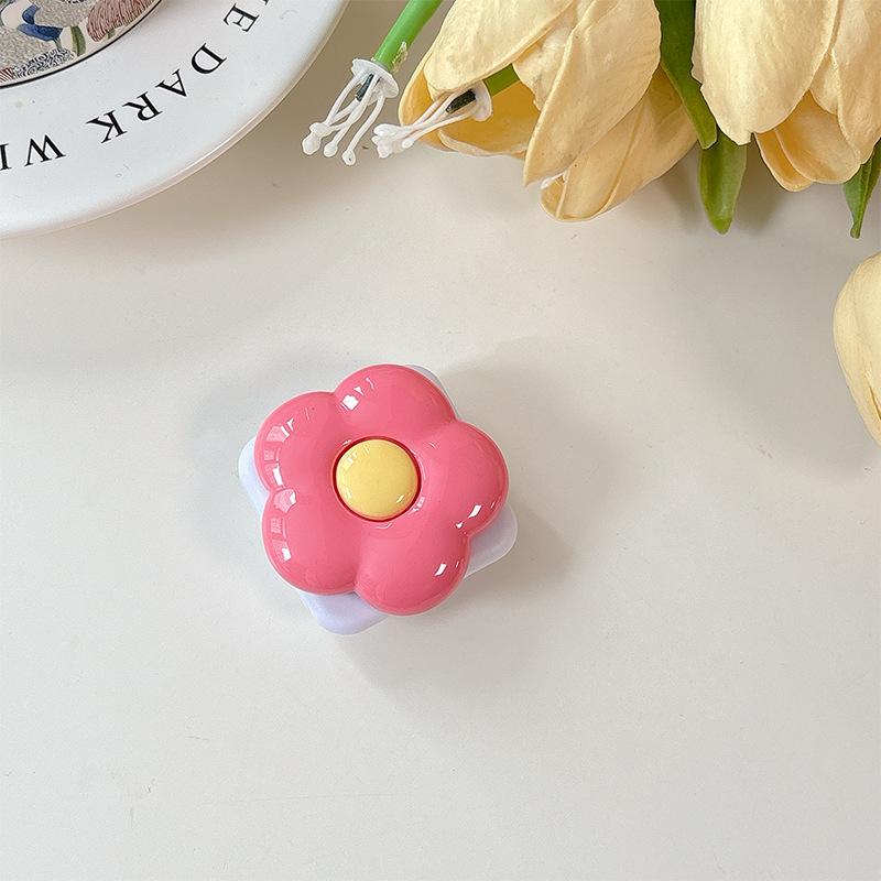 Solid Color Flower Mobile Phone Airbag Bracket Mirror Sticker Flip Glass Makeup Mirror Sticker Telescopic Ring Simple