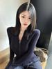 Autumn 2026 Korean Style Navy Blue Knit Cardigan - Elegant Slim Long-Sleeve Outerwear