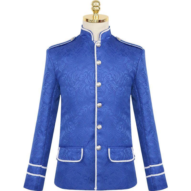2021 Medieval Costume Men s Steam Retro Punk Jacket Gothic Suit Jacket Victorian Coat Jacquard Suit-Blue S