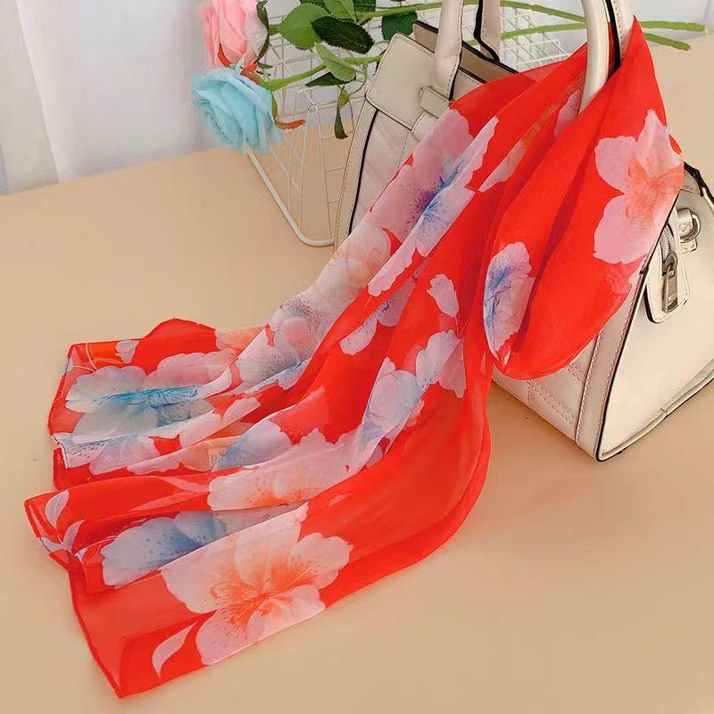 Spring & Summer Silk Chiffon Scarf for Women – Versatile, Fashionable, Sun-Protective, Printed Headscarf