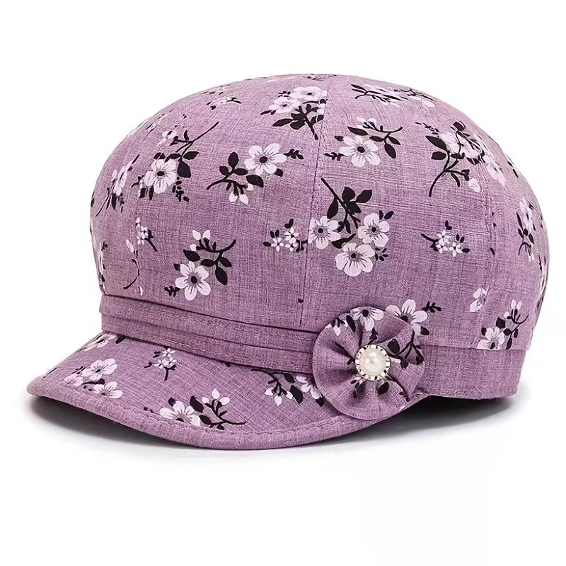 

1pc Women S Floral Pattern Lightweight Polyester Newsboy Cap - Fantasy Themed Woven Craftsmanship, Hand Washable, 100% Polyester