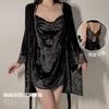 Women's Velvet Butterfly Cowl Neck Cami Sleep Dress with Robe for Fall Winter