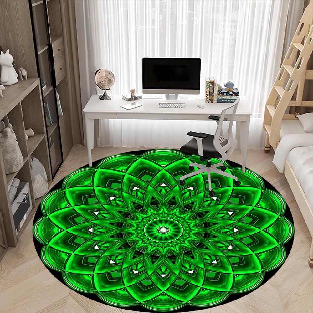 1pc Green Mandala Pattern Chair Carpet for Office Non-Slip, Machine Washable Rug for Office - Holiday DecorMachine Made yy251029110