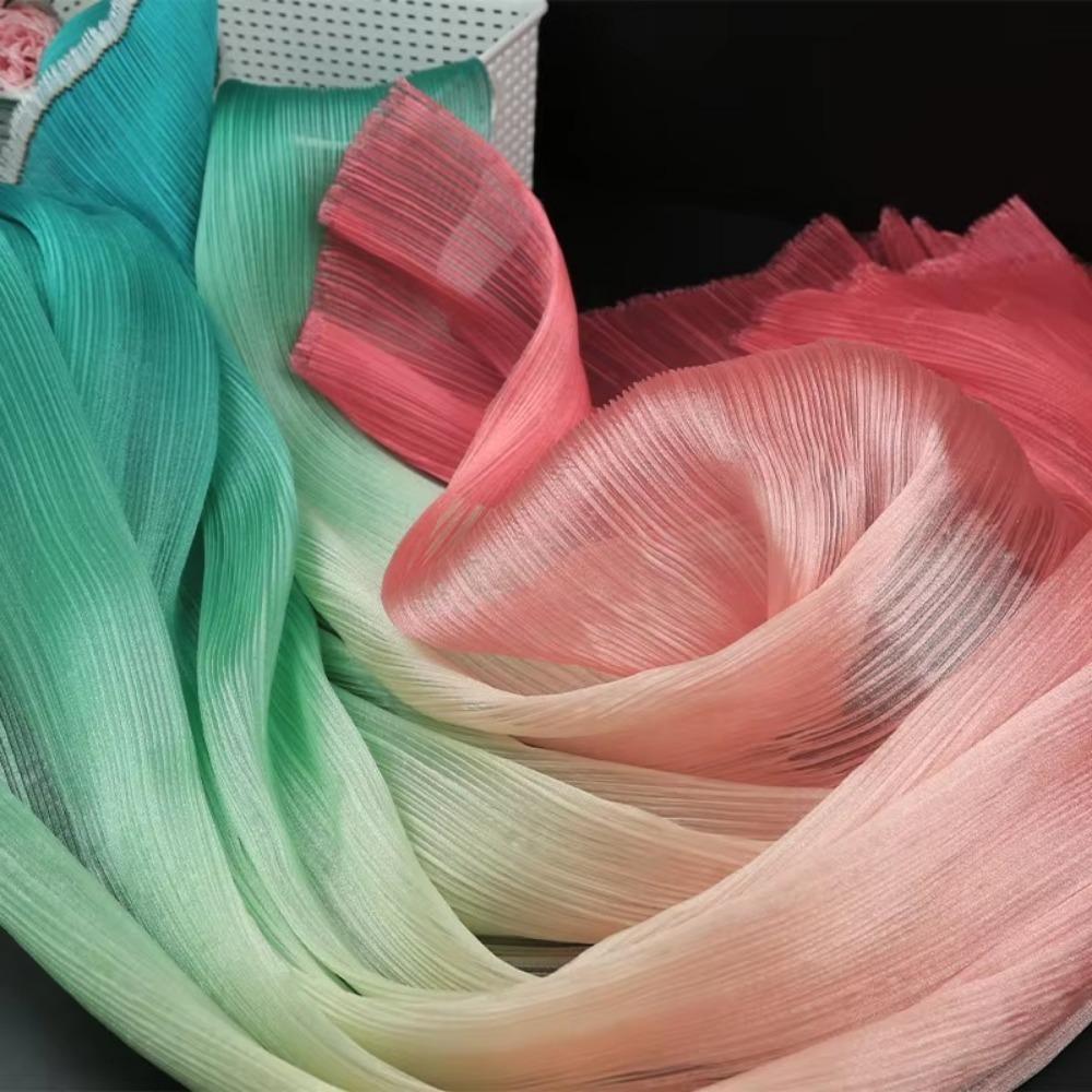2025 Gradient Color Pleated Texture Fabric Bright DIY Organza Mesh Fabric Handmade Designer Fabric Wedding Background