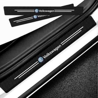 swe34PCS Carbon Fiber Car Door Plate Threshold Protector Sticker For Polo Sharan Golf Scirocco Touran Tcross Tiguan MK5