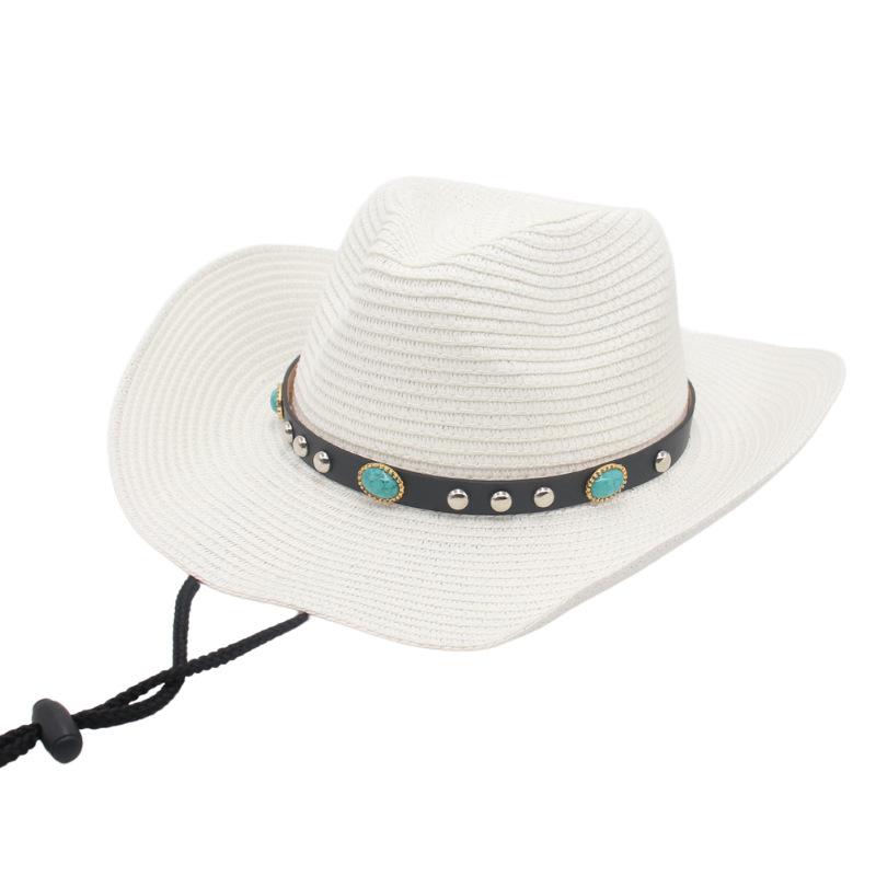 Panama Straw Hat Western Cowboy Men And Women Travel Sunscreen Sunshade Warped Edge Hawaiian Beach Sun Hat