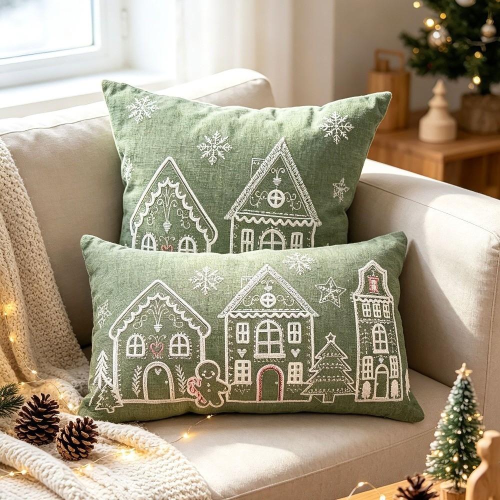 Breathable Christmas Pillowcases House Snowflake Embroidery Pillow Case  Christmas Decor