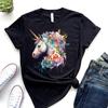 Watercolor Floral Rainbow Unicorn T Shirt Magical Lover Casual Top Birthday for Mom Soft Top F