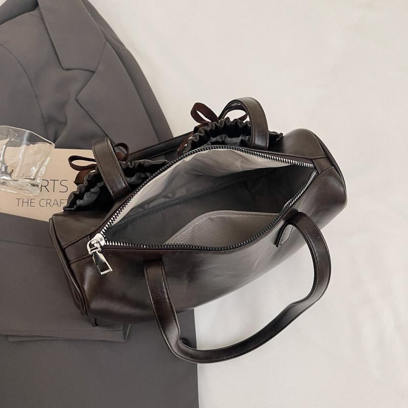 Commuter Vintage Underarm Bag Women's Bow Double Pocket Tote Bag Large Capacity Shoulder Bag