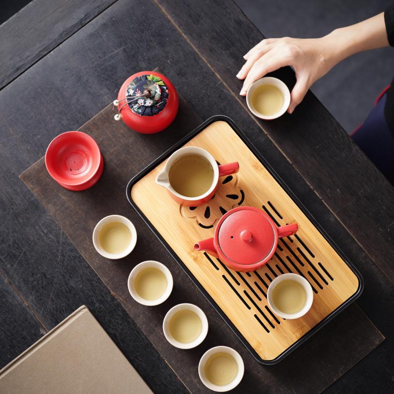 High-End Portable Ceramic Tea Set with Teapot, Teacups, and Tray for Household or Outdoor Use