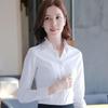 Women's Korean Style Slim Fit V-Neck White Long Sleeve Business Casual Shirt