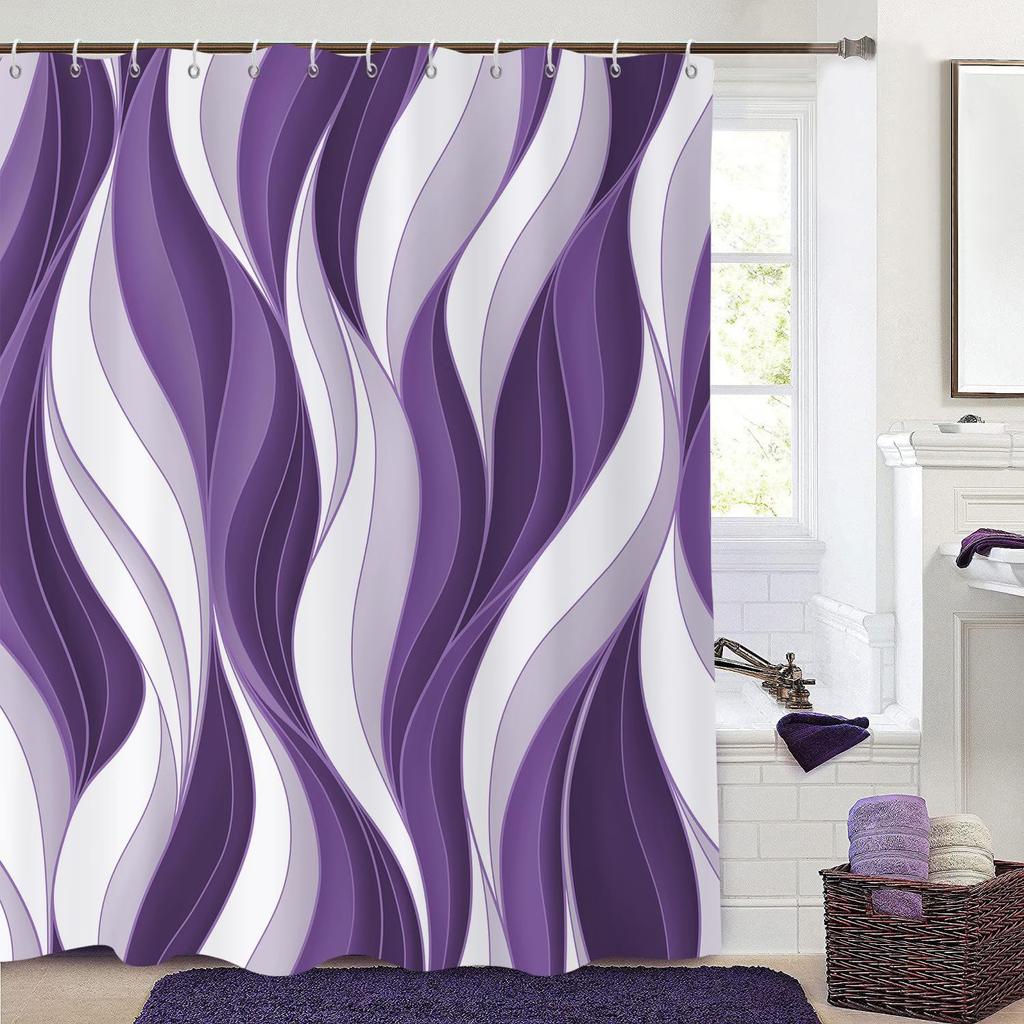 Brązowa Zasłona Prysznicowa Nowoczesna Abstrakcyjna Brązowo-Białe Paski Stopniowa Zmiana Prosta Zasłona Łazienkowa Wodoodporna Tkanina Można Prać w Pralce Z Haczykami