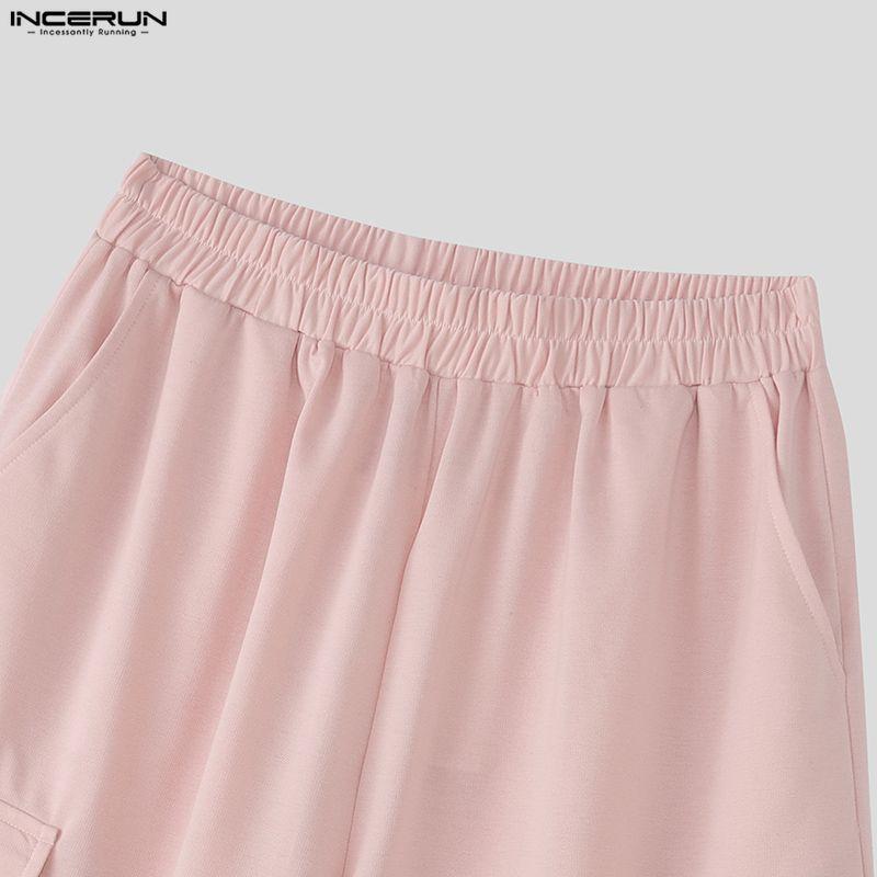 INCERUN Summer Men Elastic Waist Pockets Casual Loose Shorts Pants Capri