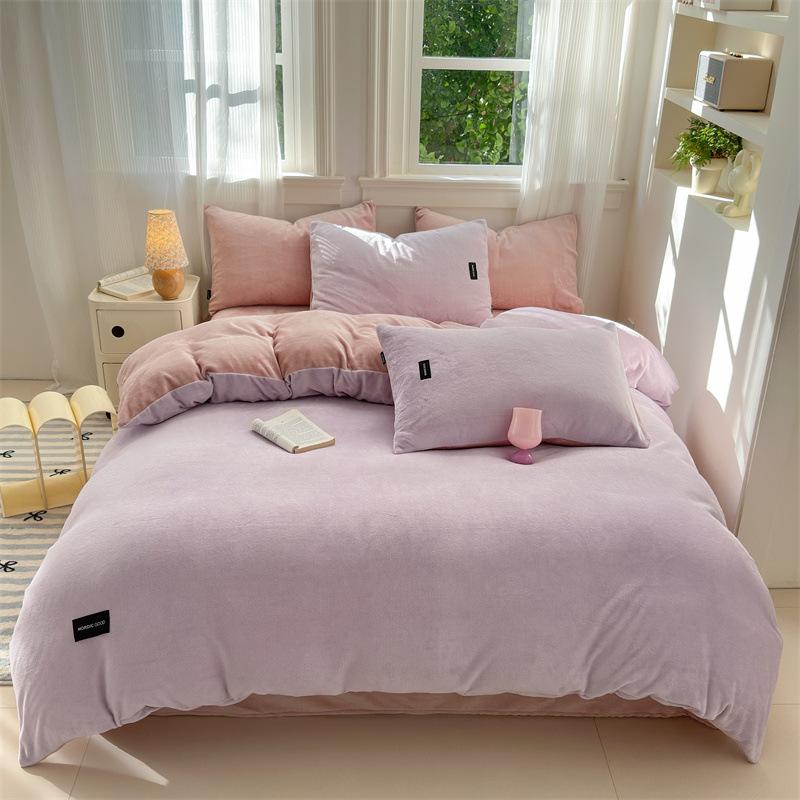 Class A Maternal and Infant Grade Milk Fleece Bed Sheet Quilt Cover Single Piece Pillowcase Fleece Four Piece Set Bed Cover Quilt Cover 1.2m 3pcs Set
