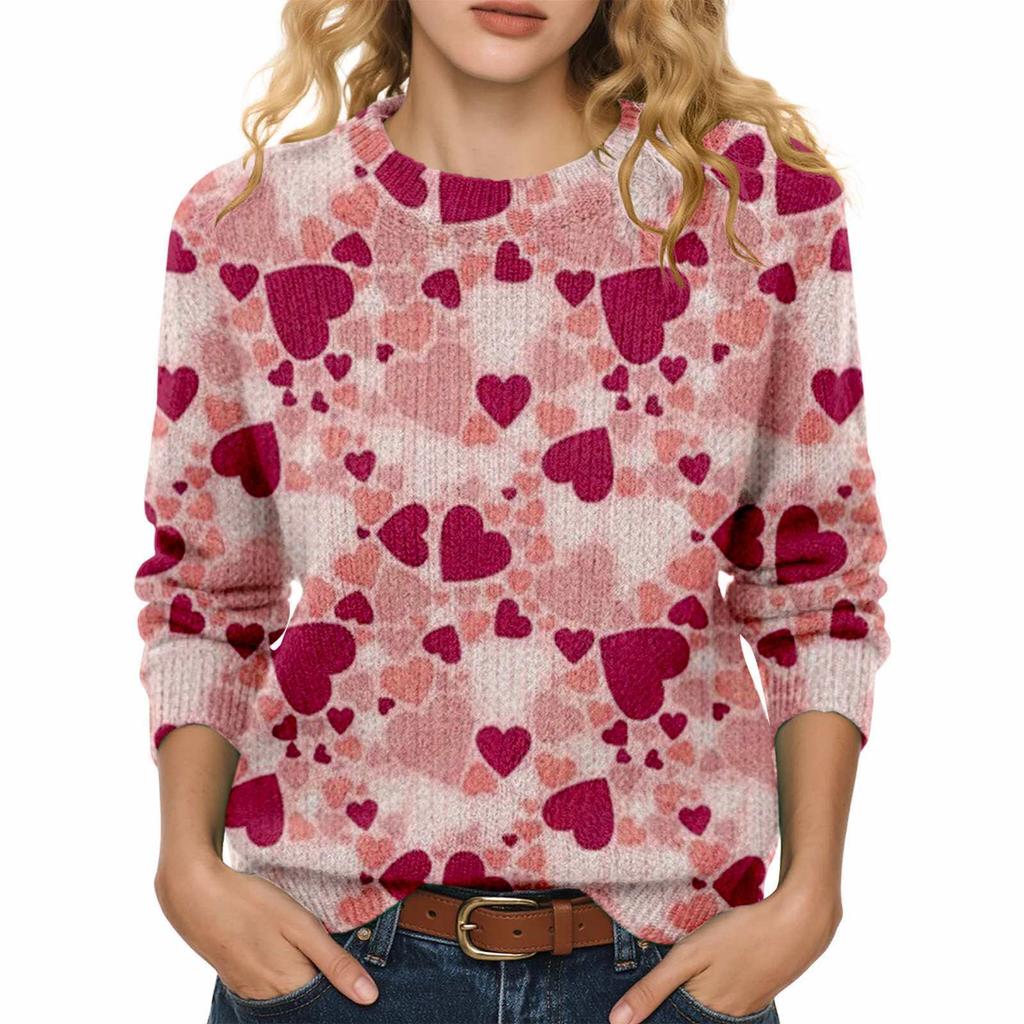 Valentine's Day Heart Long Sleeve Pullover Sweater - European & American Autumn/Winter 2026 Collection