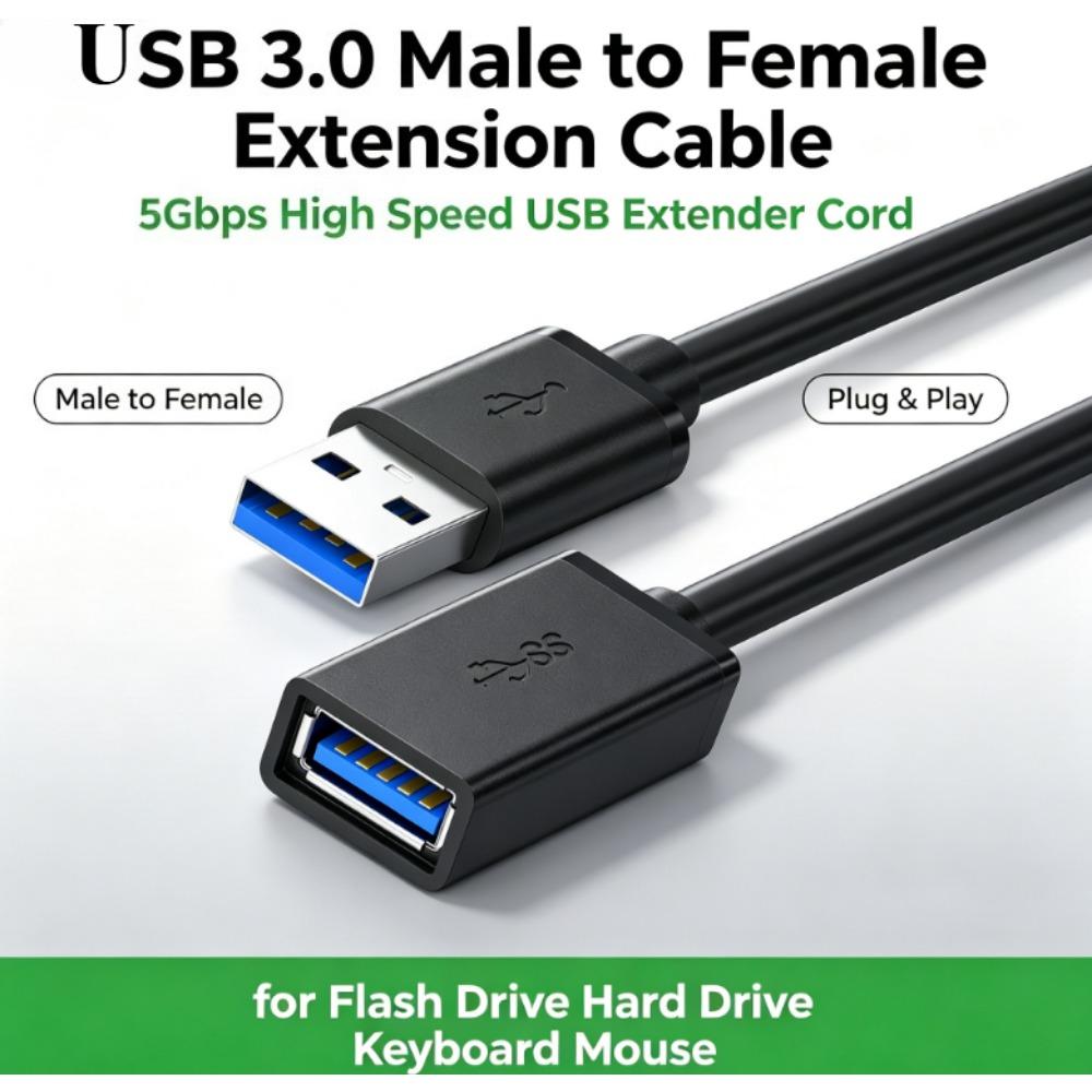USB 3.0 Male To Female Extension Cable, High Speed 5Gbps USB Extender Cord for Flash Drive, Hard Drive, Keyboard, Mouse