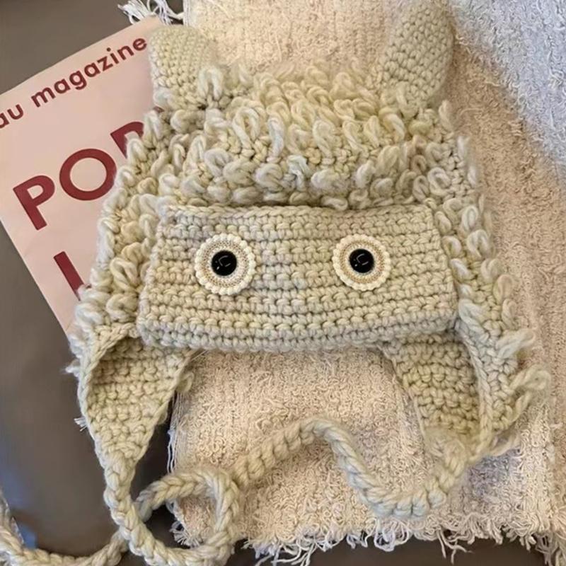 Winter Warm Knit Hat for Women Funny Monsters Hat Hooded Skull Hat Outdoor Activity Cap Windproof Headwear Pullover Hat