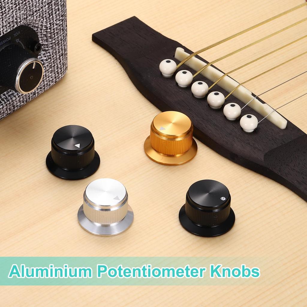uxcell Aluminum Potentiometer Knob Volume Tone Control Top Hat Knob with Hex Wrench for Musical Audio Gold 4-Piece 1/4" L-Shaped Guitar, Instrument,