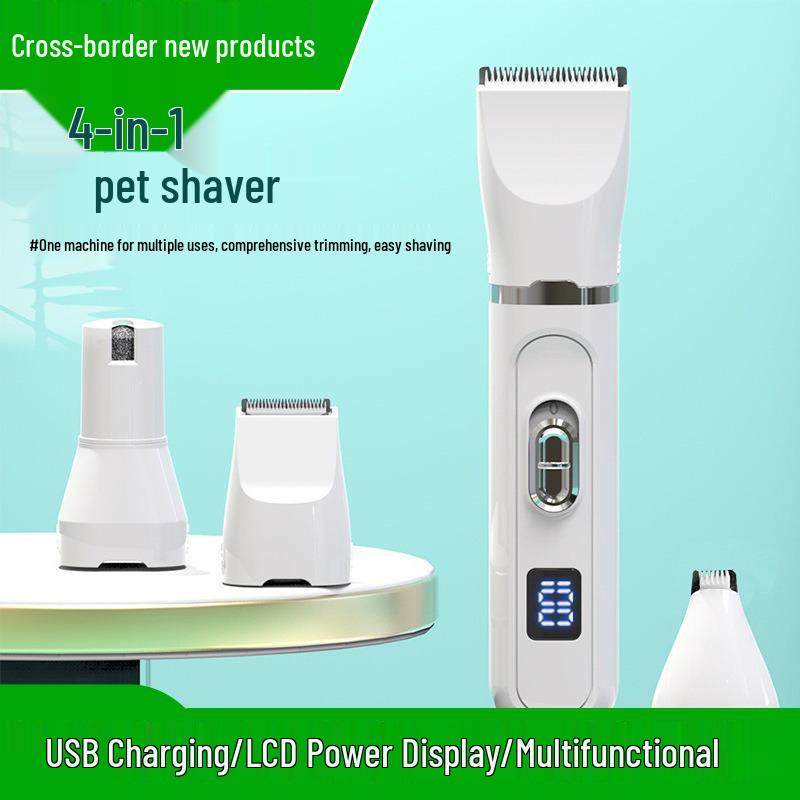 4-in-1 Pet Grooming Kit: Electric Clippers, Foot Hair Trimmer, Cat Nail Grinder