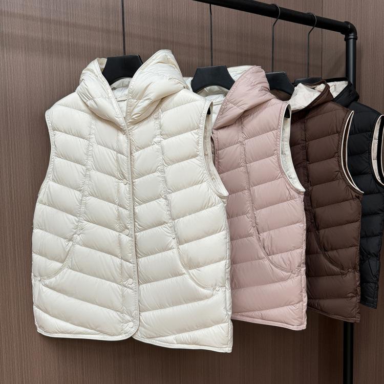 Light down jacket, vest, women's short hooded white duck down, small man wearing fashionable foreign vest, vest, vest winter