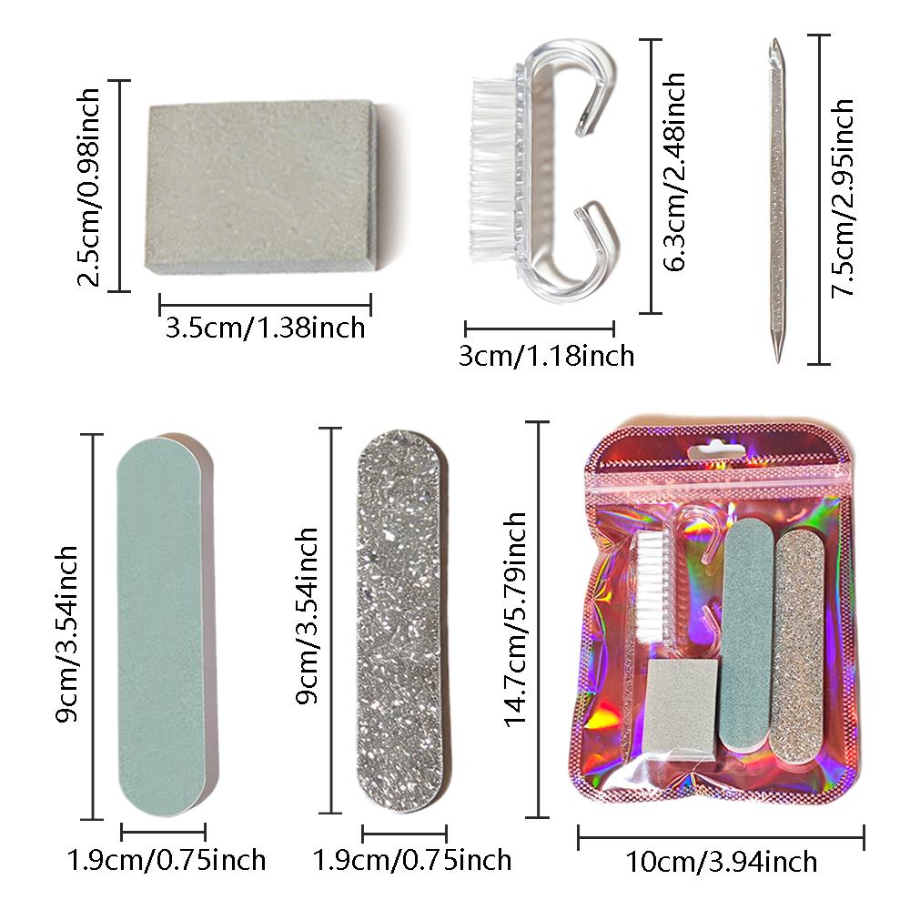 5 in 1 Disposable Manicure Tools Mini Scallion Powder Nail Files Nail Brush Cuticle Remover Pusher Nail Files Set Nail Brush