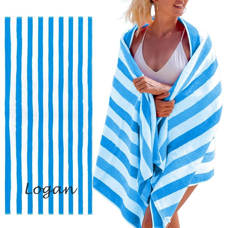 Good Quality Personalized Beach Towels for Adults Pool Towels with Name 100% Cotton 70"x30" Quick Dry Striped Beach Towels