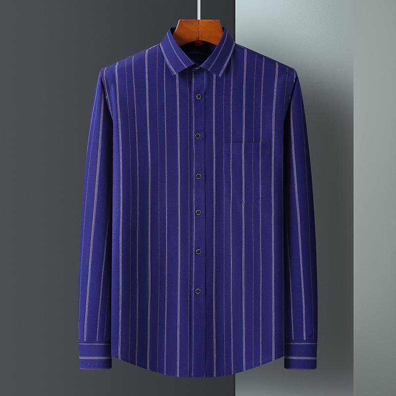 Autumn Stripe Shirts For Men Long Sleeve Luxury Casual Formal Plaid Print Business Social Soft Slim Fit Office Elegant Clothes
