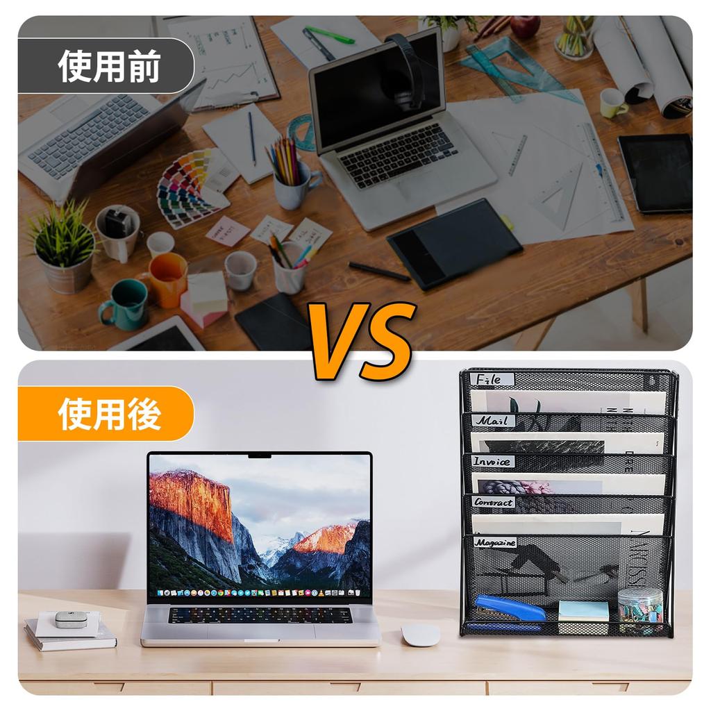 6-Tier File Rack, Wall-Mounted, Desk Storage, Document Organizer, Document Tray, Letter Tray, Desk Storage, Document Rack, No Assembly Required,