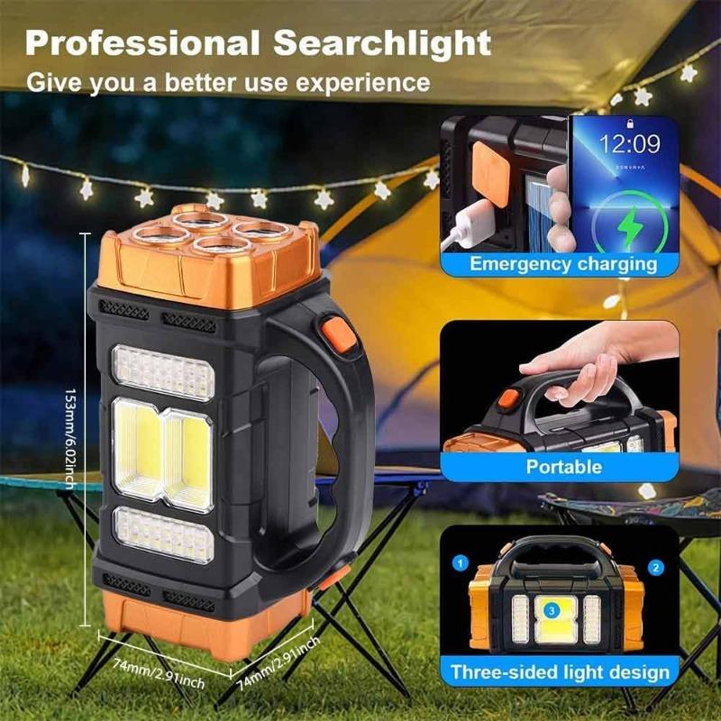 High Power Led Flashlights Camping Torch Work Light Solar Charge 4 Gear USB Rechargeable Light Waterproof Light for Outdoor