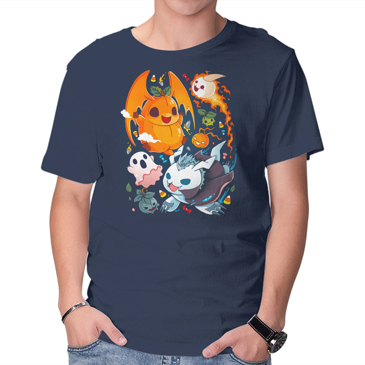 Unisex Crew Neck T-Shirt Digi Halloween Graphic Short Sleeve Casual Tee XL