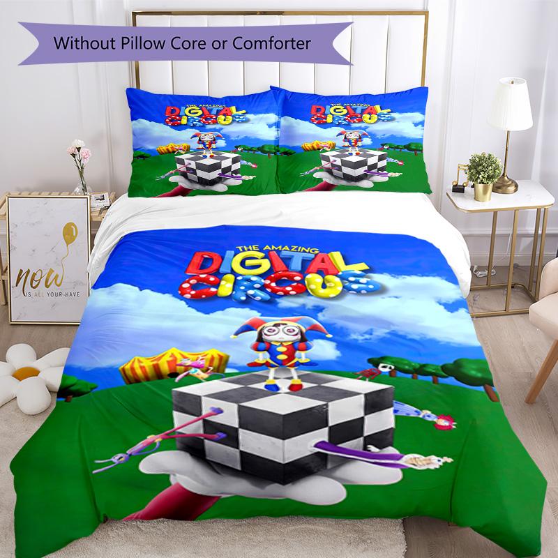 Digitale Circus Beddengoed Set Ademende Dekbedovertrek met Kussenslopen Decoratief Beddengoed voor Slaapkamer Huisdecoratie Verjaardagscadeau