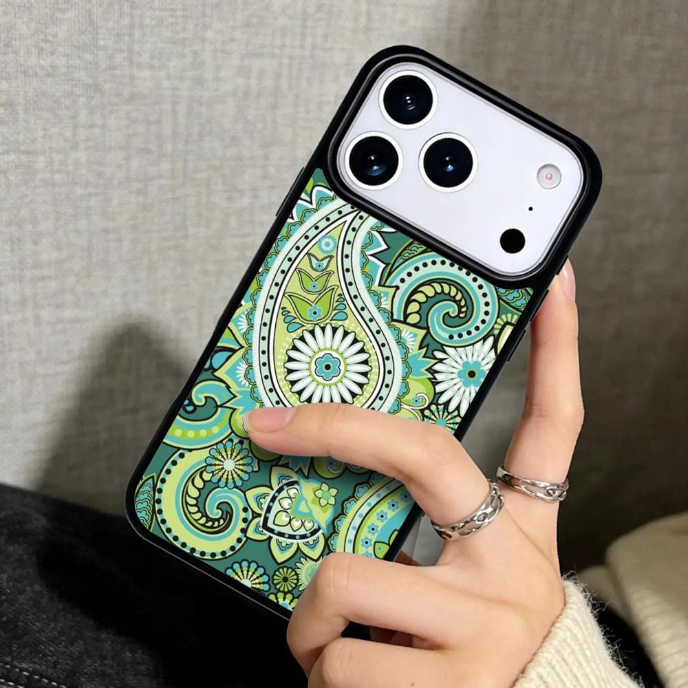 Capa Case for iPhone 17 Air 16 Pro Max 15 Plus 11 13 Mini 14 12 Back Phone Cover Green Paisley