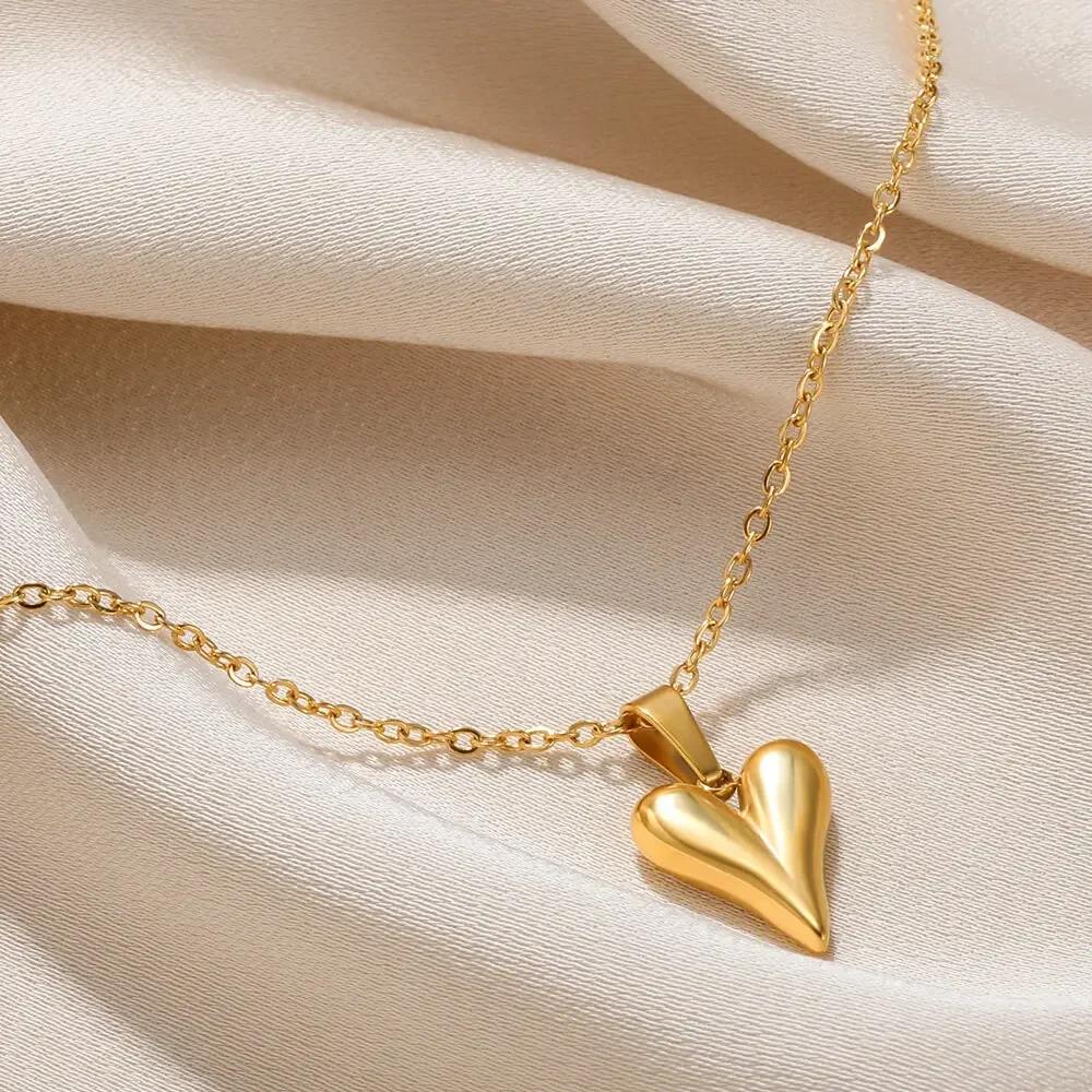 316L Stainless Steel Necklace for Women Heart Pendant Charm Necklaces Choker Aesthetic Handmade Zircon Accessories Free Gifts