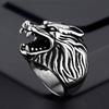 Hip Hop Wolf Head Vintage Silver Black Color Stainless Steel Engagement Punk Animal Rings for Women Men Fashion Jewelry