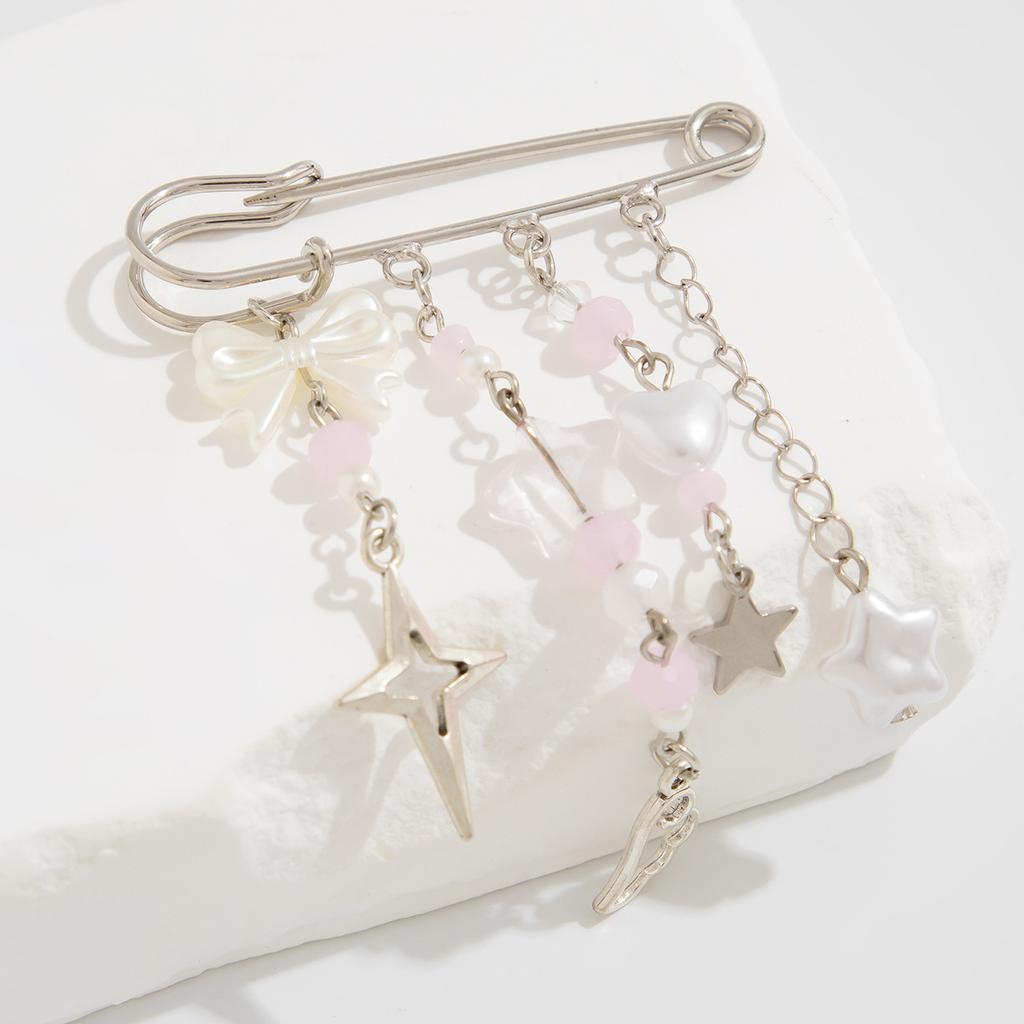 Accessoires, einfache Liebe Perlenstern Fransenbrosche, vielseitig, frisch, süß und cool Schleifenkleidung