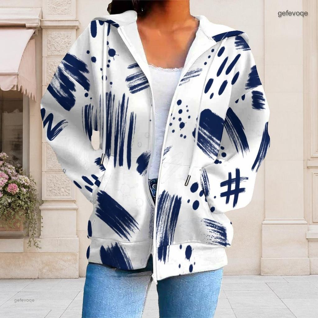 Women Plus Size Zip Up Hoodie Long Sleeve Drawstring Hood Swirl Print Pink Blue Purple With Pockets