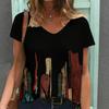 Women Print V Neck Short Sleeve Casual Loose Tunic Tops
