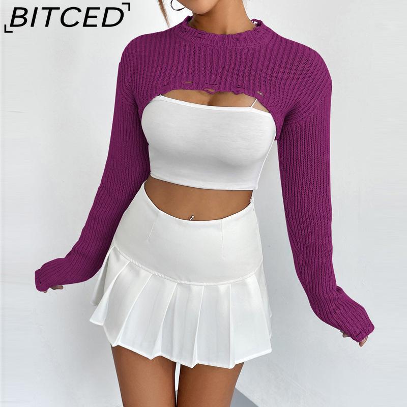 BITCED Pullover Knit Cover-Up Women's Niche Design Ultra-Short Outerwear Sexy Crop Top