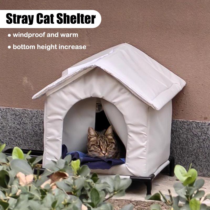 Heavy-Duty Outdoor Cat Cabin Winter Warm Shelter with Raised Waterproof Base All-Weather Protection for Community Cats