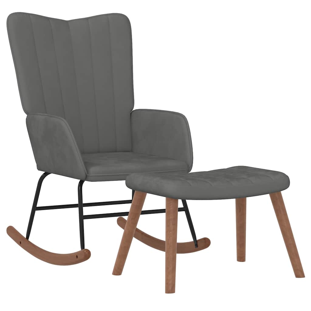 Rocking Chair with Footstool Velvet Dark Grey
