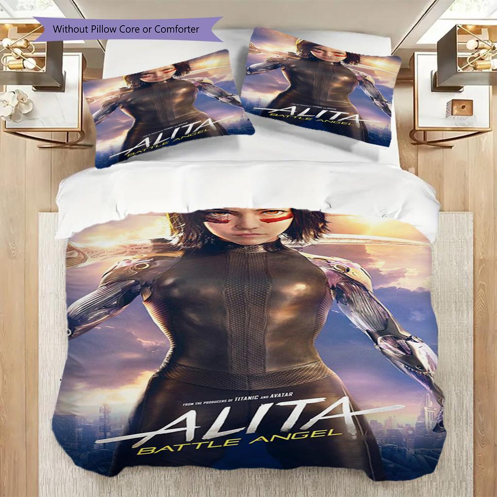 Future Warrior Alitas Battle Bedding (1 * duvet cover + 2 * pillowcase, without core) 2D Flat Soft and comfortable Duvet cover and pillowcase