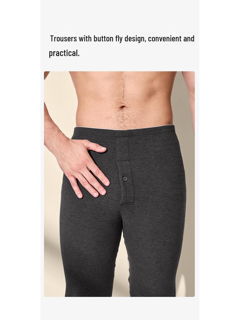 2025 Men's Extra Thick Mulberry Silk & Wool Fleece-Lined Warm Underwear Set for Autumn/Winter
