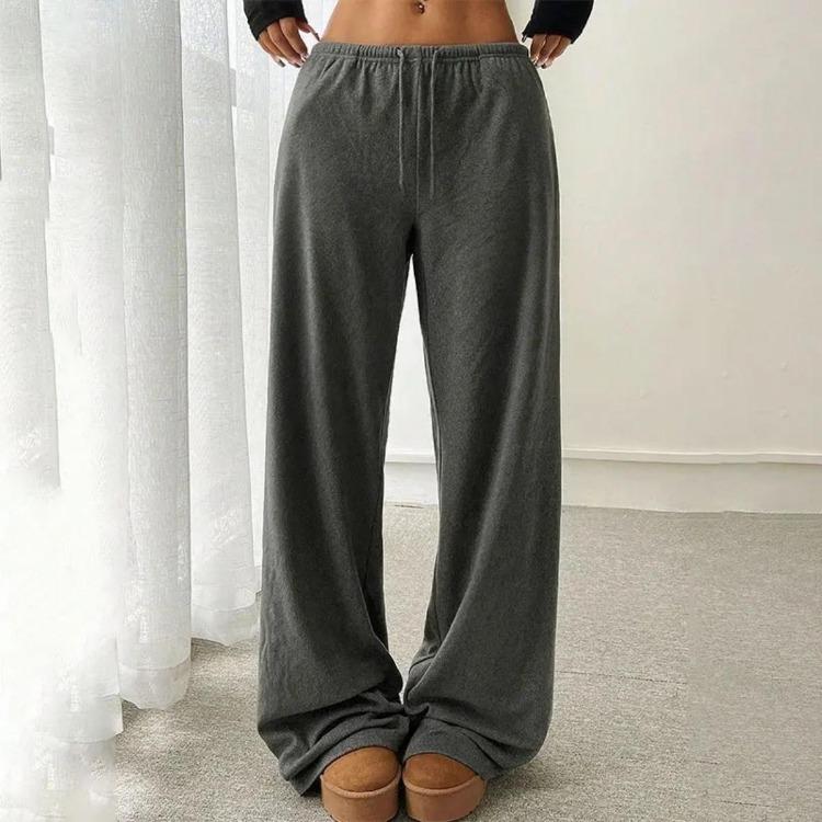 Sporty Style Ladies Casual Wide Leg Pants Elastic Waistband Loose Medium Stretch Fabric Machine Washable Ankle Pants