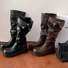 Pre-sale~ New Wasteland Wind Folded Stacking Boots Two Wear Foldable Long Boots Thick Heel Thick-soled High Knight Boots