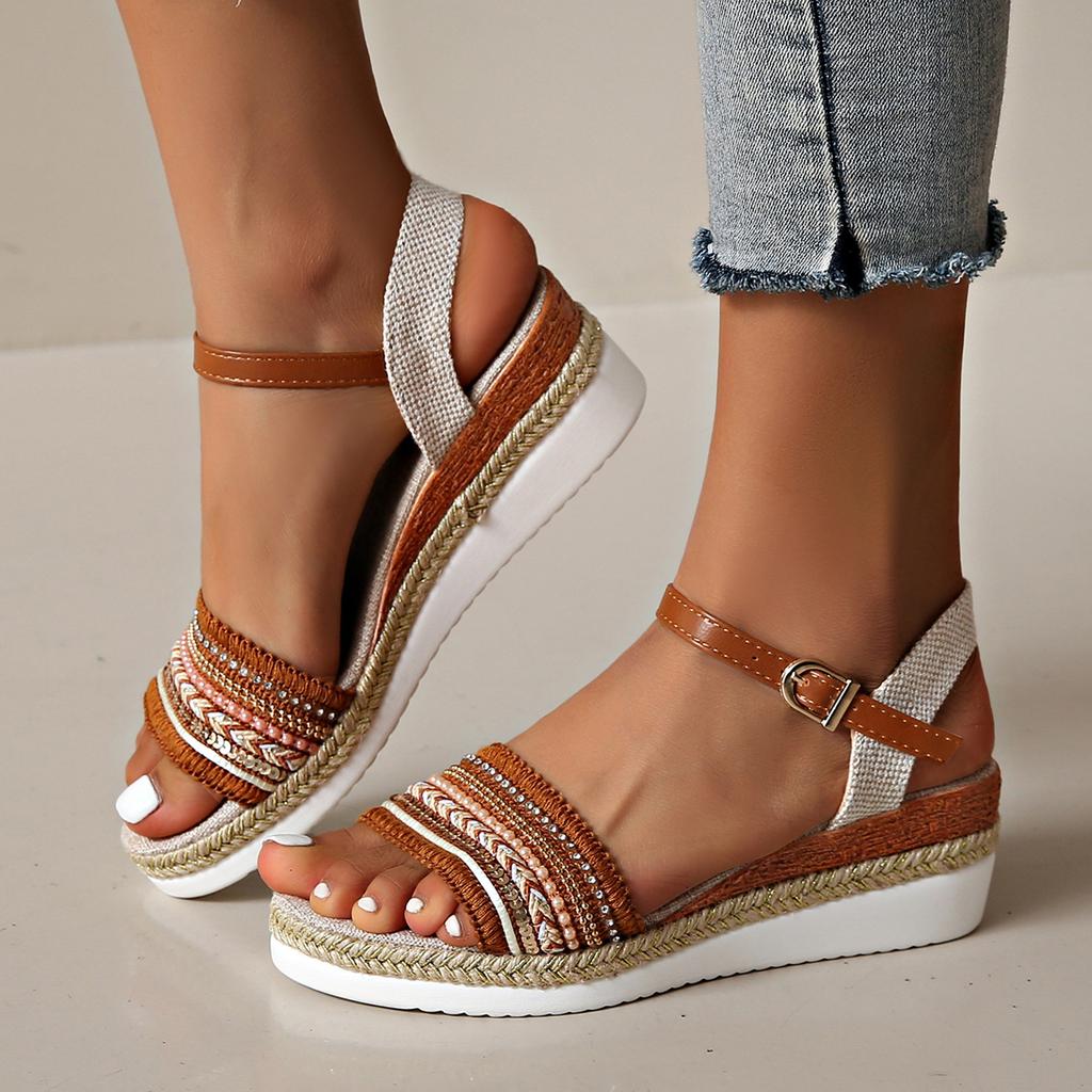 Womens Woven Jute Espadrille Wedge Sandals Adjustable Buckle Strap Platform Shoes Comfortable Slip Resistant Sole Summer Footwear