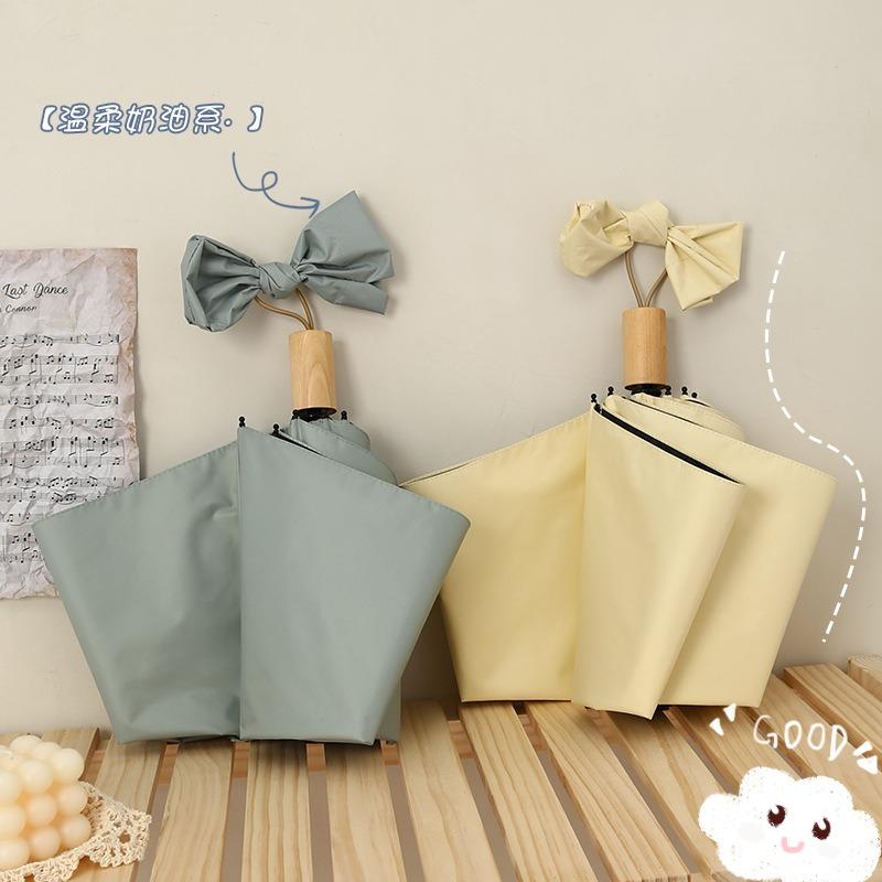 8 bone hand open simple solid wood handle vinyl parasol three fold sun umbrella small fresh umbrella advertising umbrella