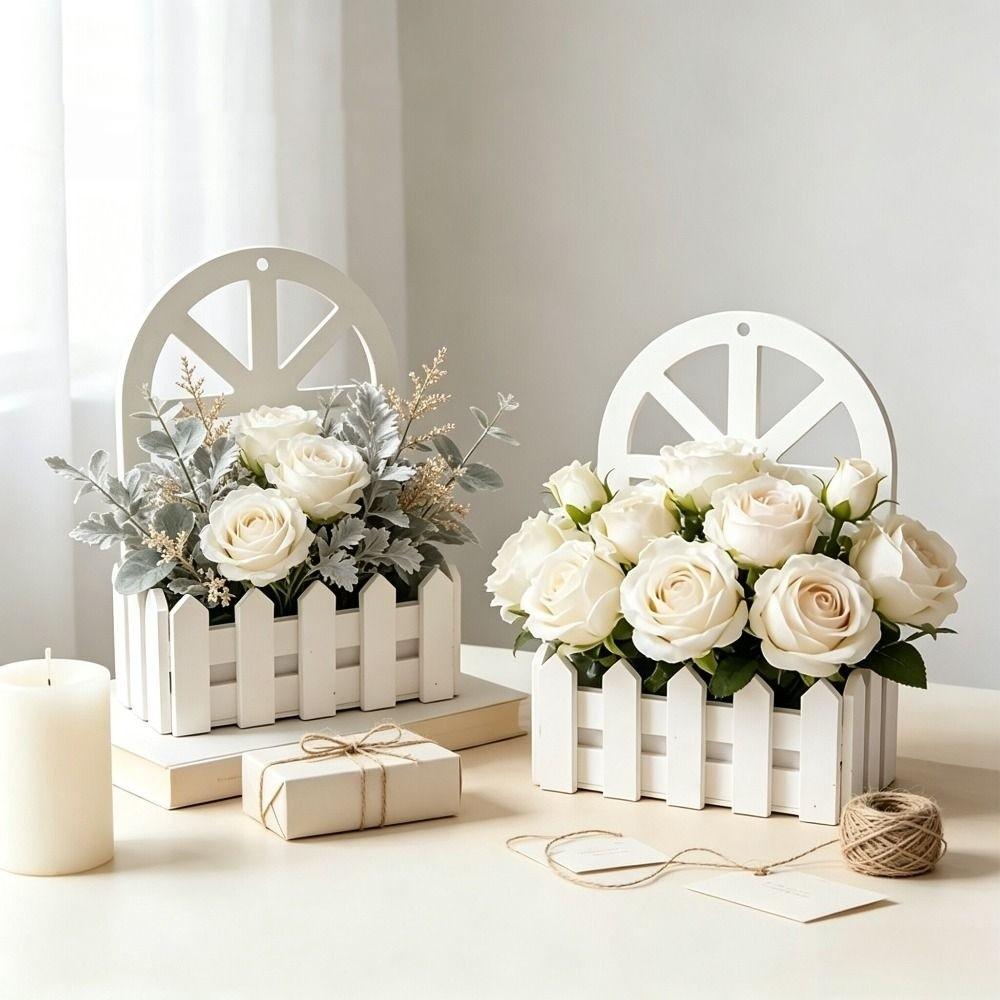 Hanging Garden Fence Flower Pot White Wall Hanging Planter Wooden House Shape Planter Wall Decor